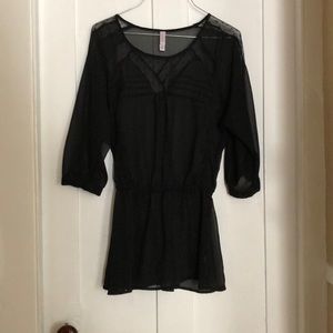 Black sheer cinched waist tunic